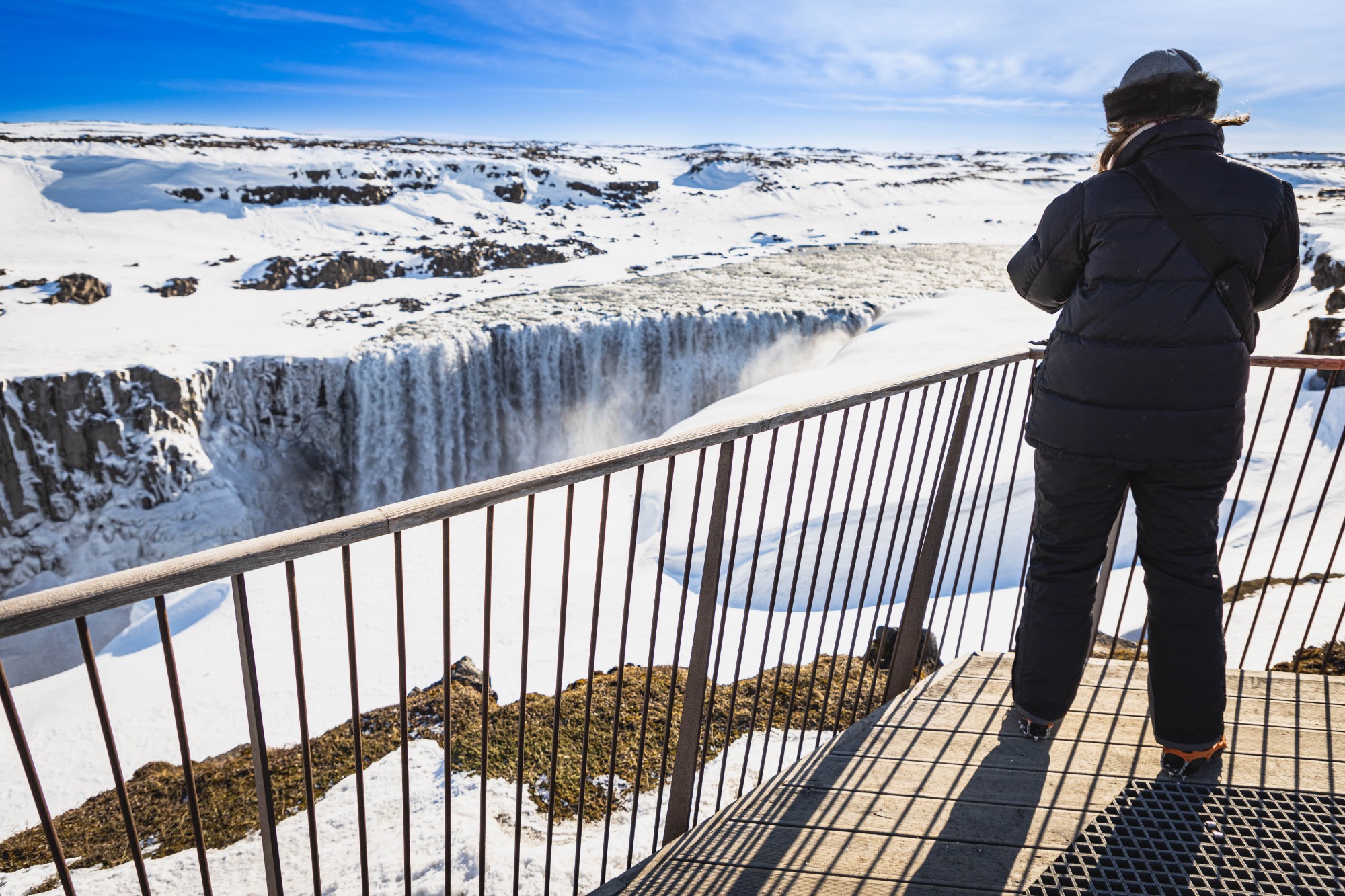 Viewing platform in front of Dettifoss Waterfall in North Iceland