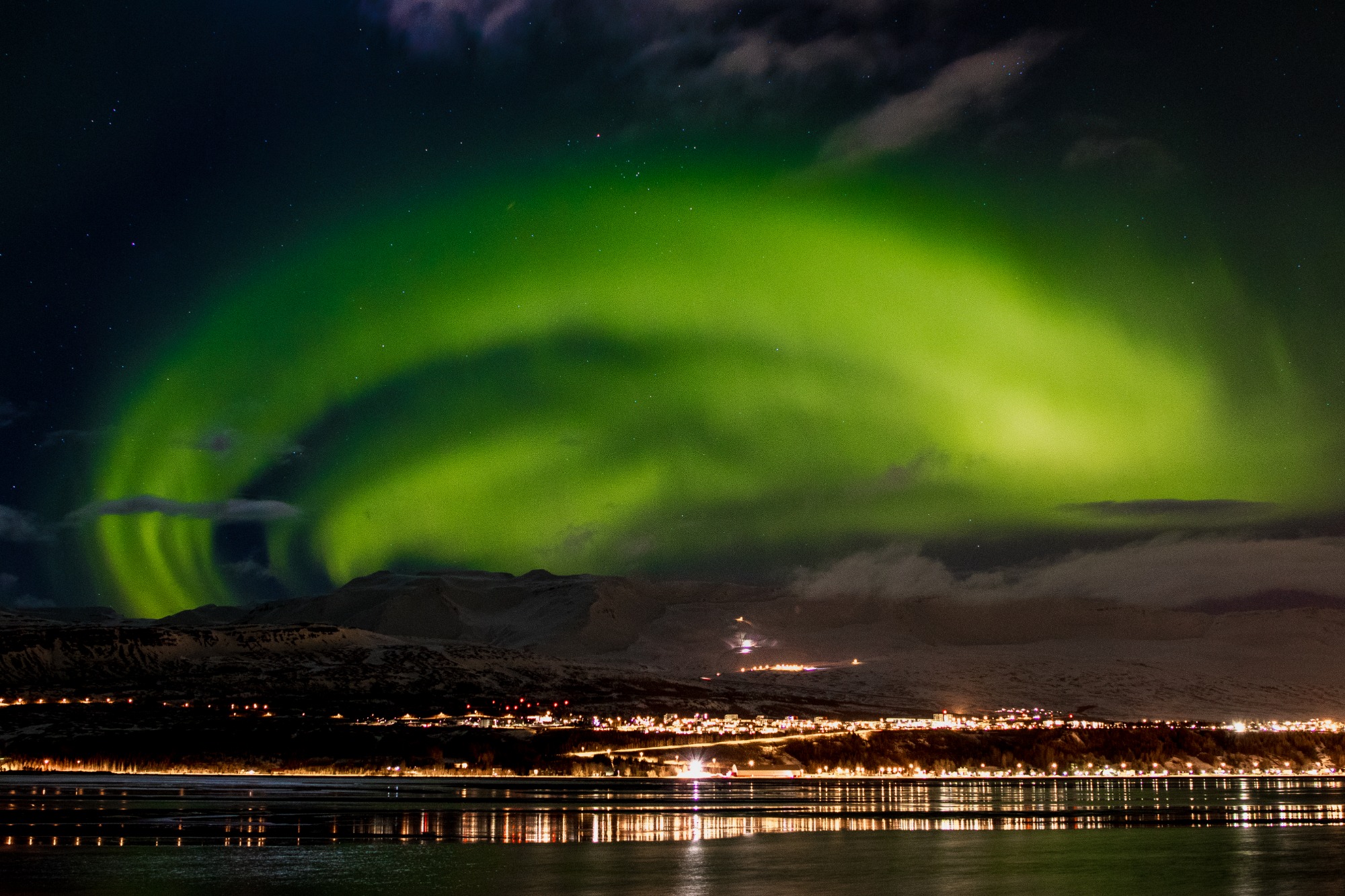 Showcasing the Northern Lights over Akureyri