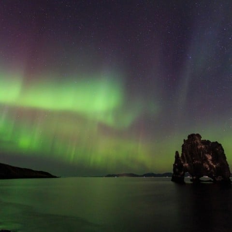 Hvítserkur watching Northern Lights